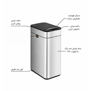 سطل زباله 40 لیتری باسنسور با درب پروانه ای با سطل داخلی مدل HTD 527-40L پرایم PRIME 