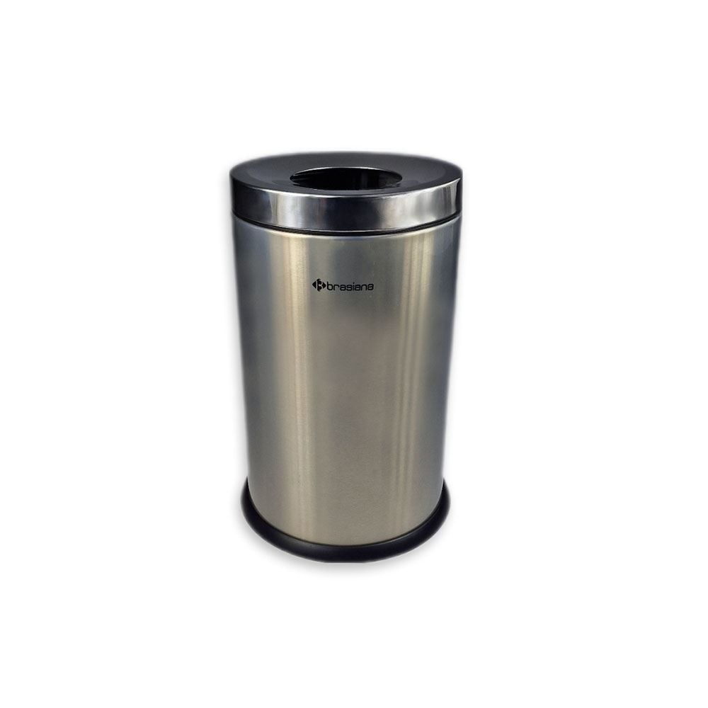 سطل زباله اداری ساده 12 لیتری کروم خشدار درب استیل براق براسیانا BRASIANA 12*H8
