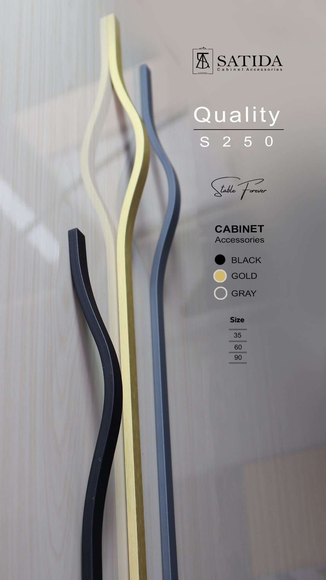 دستگیره کابینت طوسی مدل S250-600 ساتیدا SATIDA 1*A53