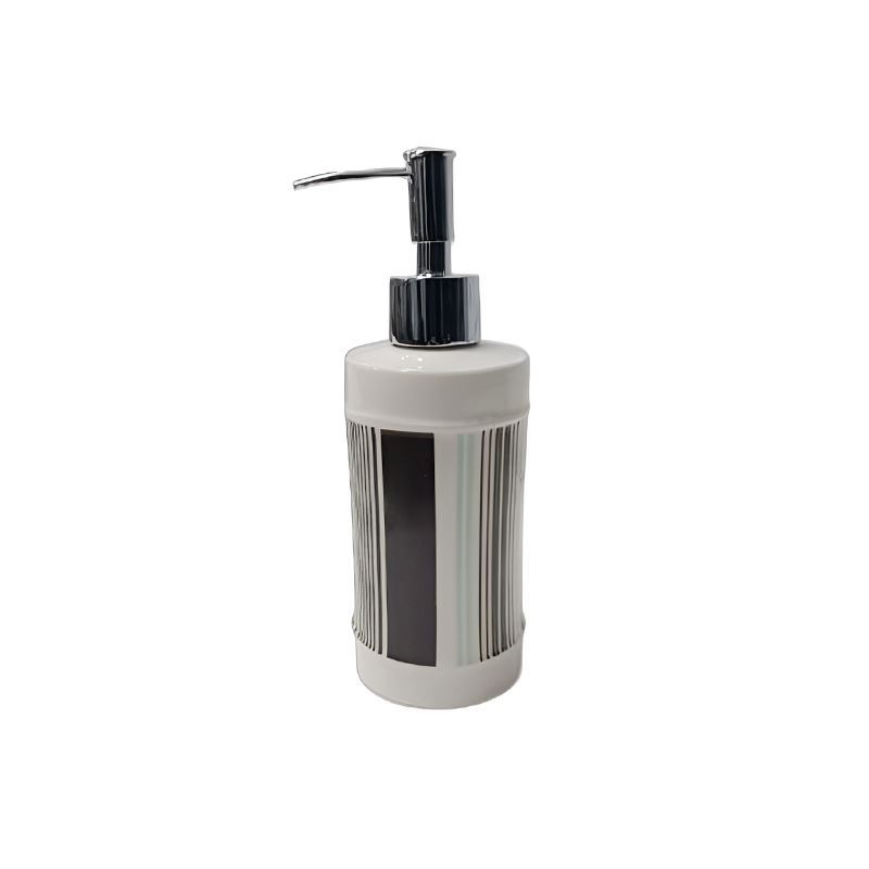جا مایع سفید قهوه ای راه راه آتریسا SKY کد 715 SKY Atrisa 715 White & Brown Striped Ceramic Soap Dispenser – 400ml Bathroom Accessory