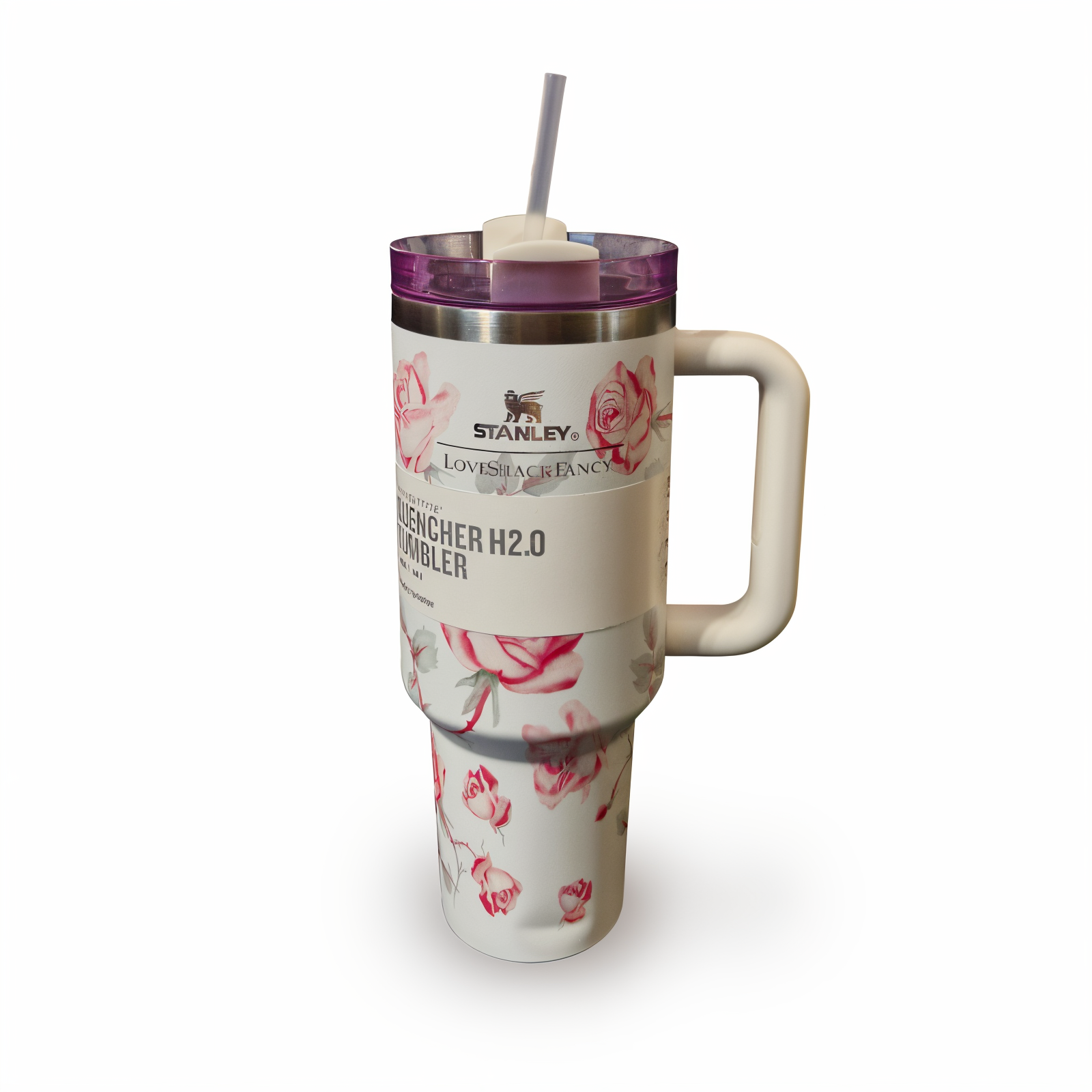 تراول ماگ شاخه گل قرمز  کد STANLEY-FL  STANLEY Red Floral Branch Travel Mug 1.18L – Stainless Steel Insulated Tumbler