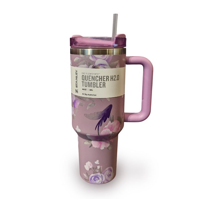 تراول ماگ گل یاسی کد STANLEY-FL  STANLEY Floral Lavender Travel Mug 1.18L – Stainless Steel Insulated Tumbler