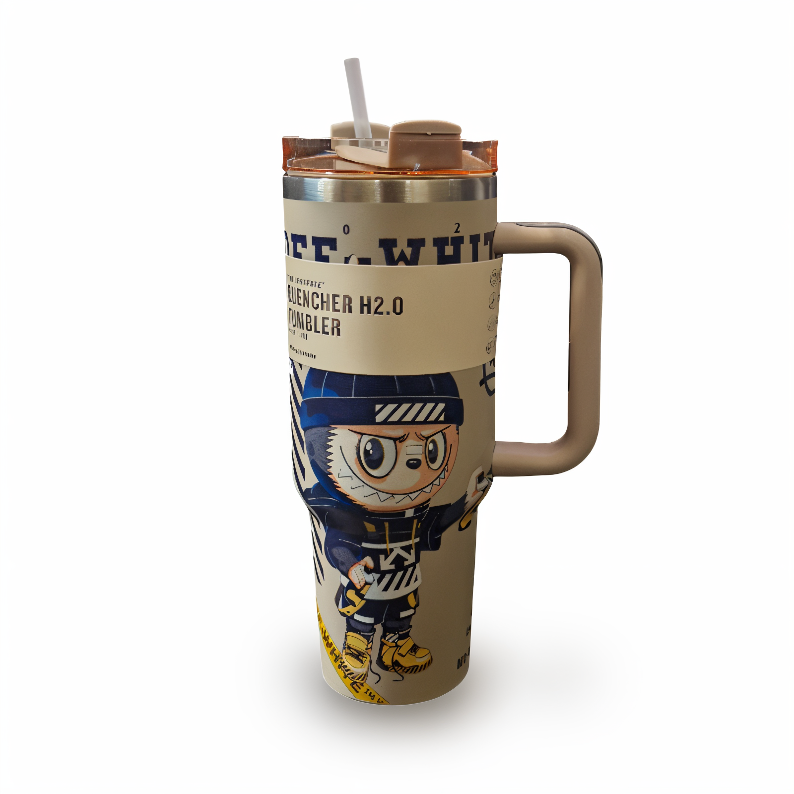 تراول ماگ استیکر نسکافه ای STANLEY  STANLEY Sticker Coffee Brown Travel Mug 1.18L – Stainless Steel Insulated Tumbler with Labubu Lid