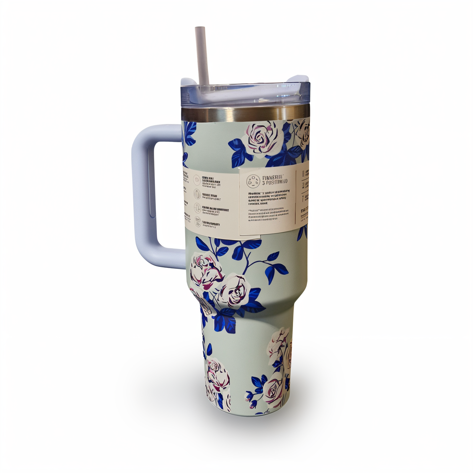 تراول ماگ شاخه گل آبی کد STANLEY-FL  STANLEY Blue Floral Branch Travel Mug 1.18L – Stainless Steel Insulated Tumbler