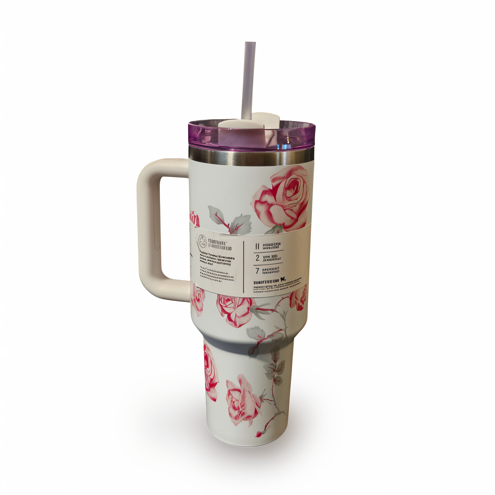 تراول ماگ شاخه گل قرمز  کد STANLEY-FL  STANLEY Red Floral Branch Travel Mug 1.18L – Stainless Steel Insulated Tumbler