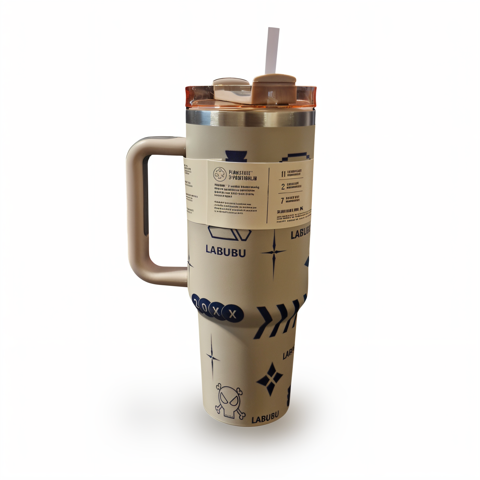 تراول ماگ استیکر نسکافه ای STANLEY  STANLEY Sticker Coffee Brown Travel Mug 1.18L – Stainless Steel Insulated Tumbler with Labubu Lid
