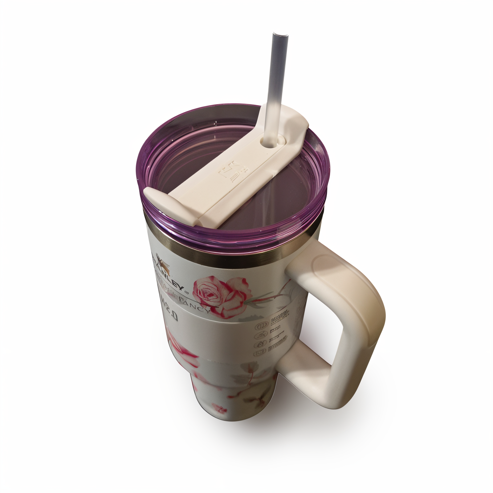 تراول ماگ شاخه گل قرمز  کد STANLEY-FL  STANLEY Red Floral Branch Travel Mug 1.18L – Stainless Steel Insulated Tumbler