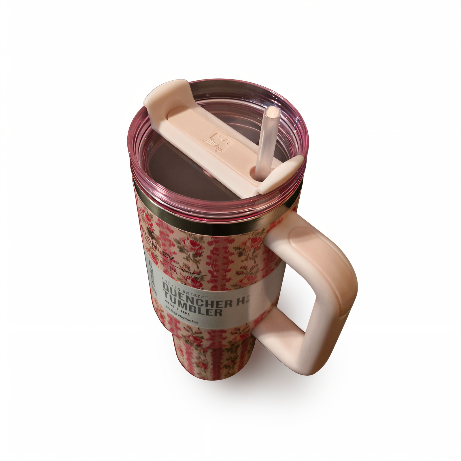 تراول ماگ گل ریز صورتی  کد STANLEY-FL  STANLEY Pink Floral Travel Mug 1.18L – Stainless Steel Insulated Tumbler