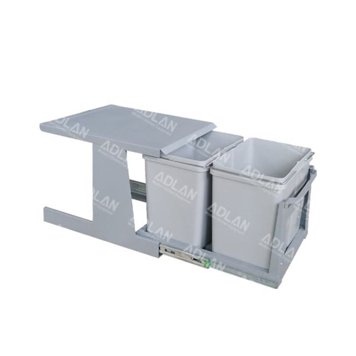 سطل زباله دو مخزنه متوسط ریل کف هر مخزن 23 لیتری طوسی A816 آدلان ADLAN 1*H71
