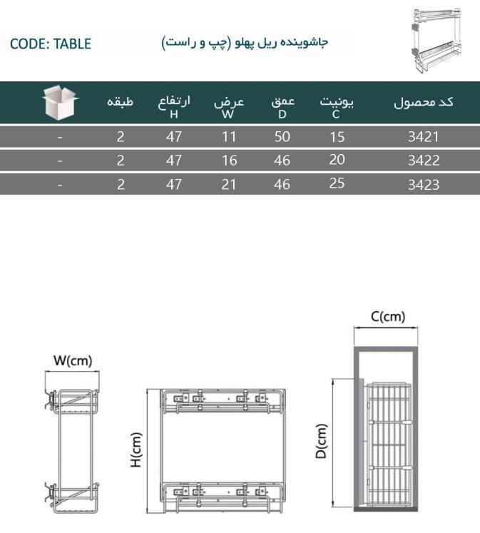 سبد مواد شوینده پهلو یونیت 25 مدل 3423 پلاتین PELATIN 12*H16