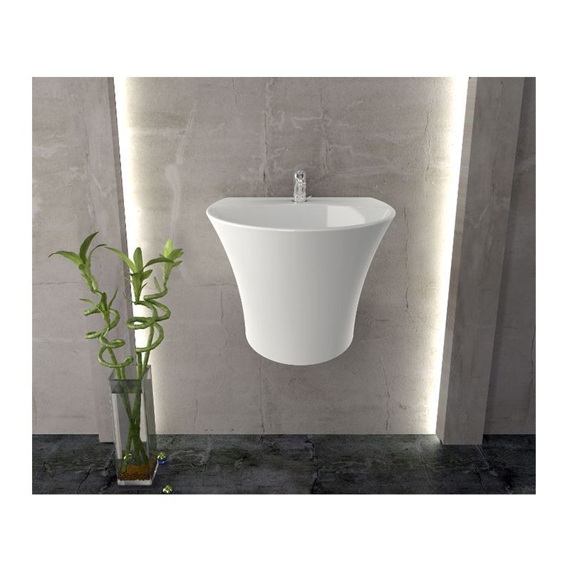 سنگ روشویی مدل رومنس نیم پایه سفید ساده درجه 2 گلسار نرگس11*12