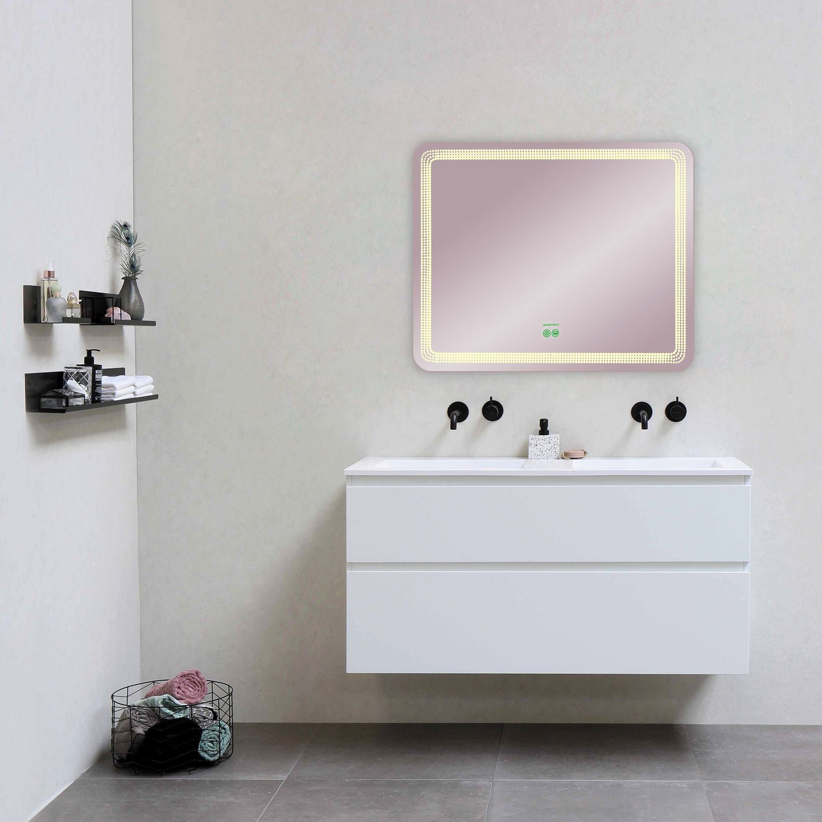 آینه ضد بخار بدون قاب مستطیل افقی نور آفتابی خطی 55*67 گلسموند GLASS MOND 12*L8