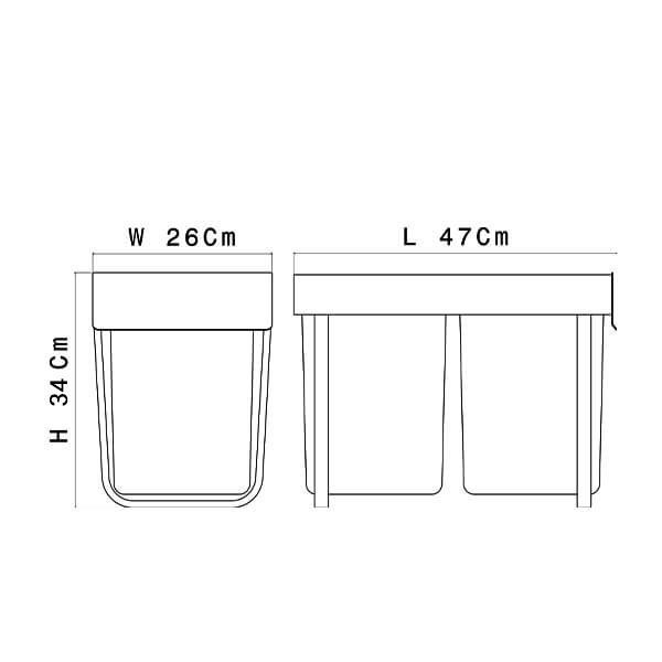 سطل زباله دو مخزنه ریلی کوچک هر مخزن 12 لیتری یونیت 30 طوسی کد A808 آدلان ADLAN 1*G51     12*H12