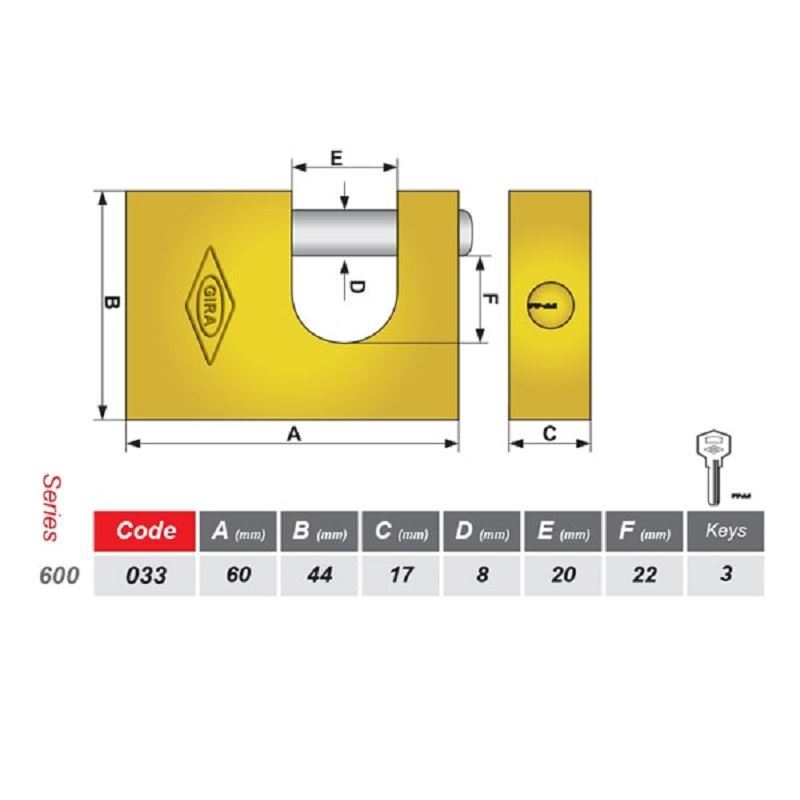 قفل کتابی 60 میلی متری کد 033 گیرا GIRA 1*FG01/4