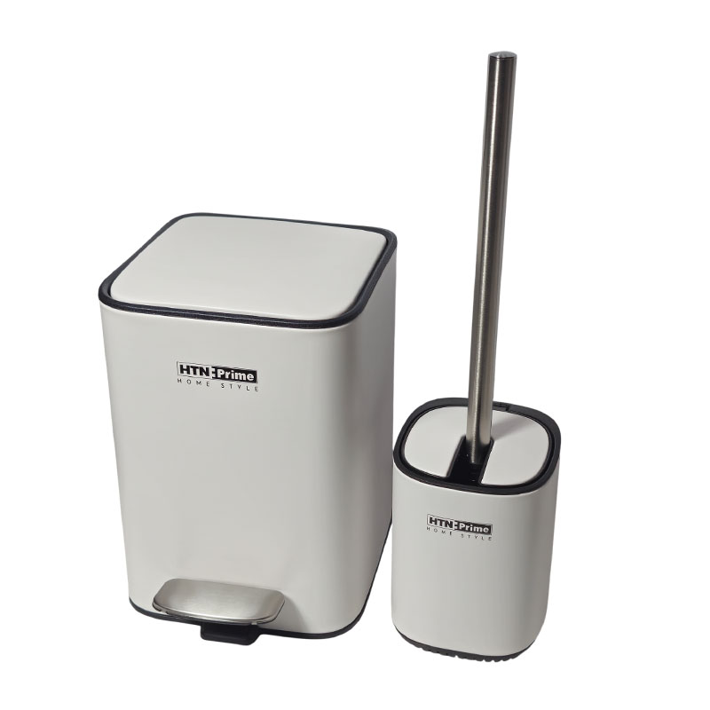 ست فرچه و سطل زباله پدالی 3 لیتری سرویس بهداشتی سفید مات مدل HTB017 پرایم PRIME 