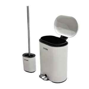 ست فرچه سیلیکونی و سطل زباله 6 لیتری پدالی سرویس بهداشتی سفید مات مدل HTB037 پرایم PRIME