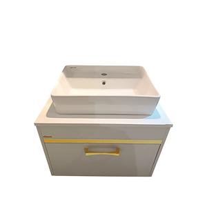 ست کابینت و روشویی فلورا (ورونیا 50) صفحه دار سفید مات نوار طلایی ورتا VERTA